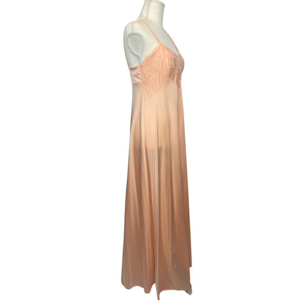 Elegant Vintage Olga Long Gown Peach Lace Maxi Slip Dress Women's 36 Coquette - Picture 5 of 15